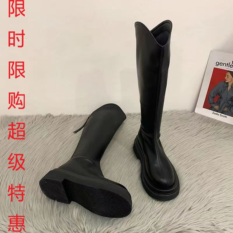【万达撤柜】长筒靴女2023长筒靴高跟小个子圆头防滑过膝厚底骑士靴