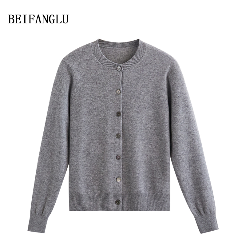 北方鹿【口碑好货】早秋气质圆领简约百搭织带长袖羊毛开衫5187-1