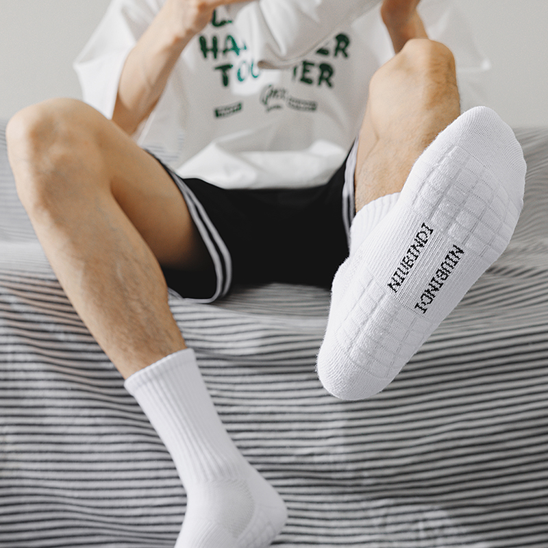 白袜男款100%纯棉全棉防臭运动毛巾底7A抗菌中筒新疆棉篮球长款袜