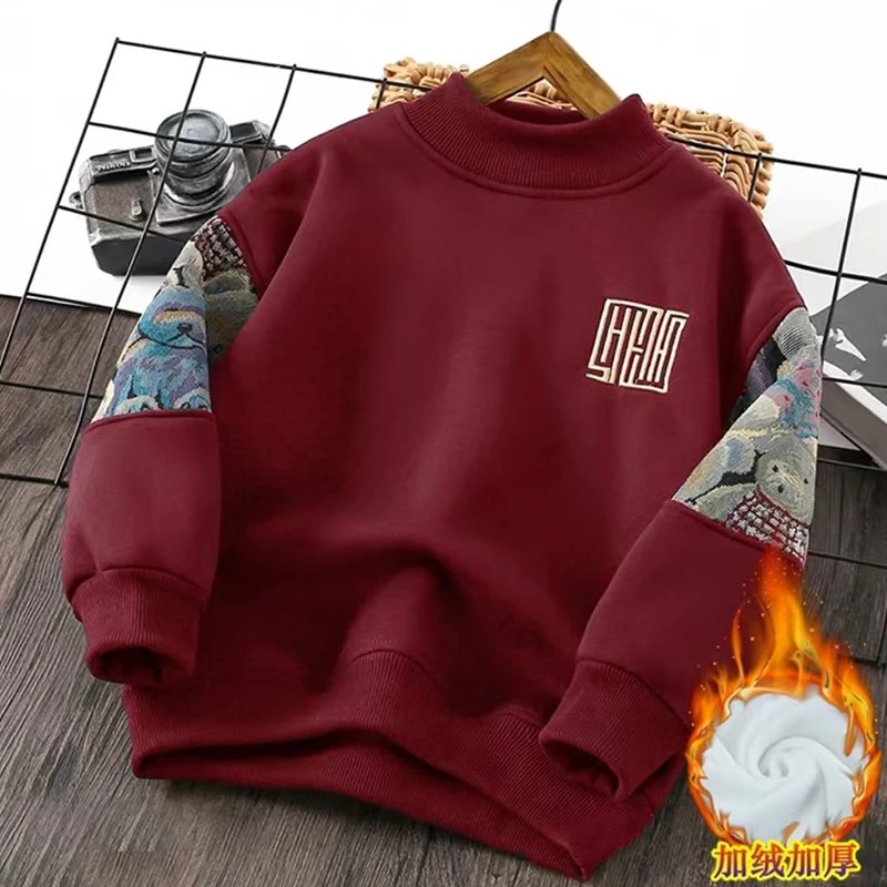 男童卫衣加绒冬款儿童上衣保暖时尚韩版宽松潮流2024新款洋气衣服