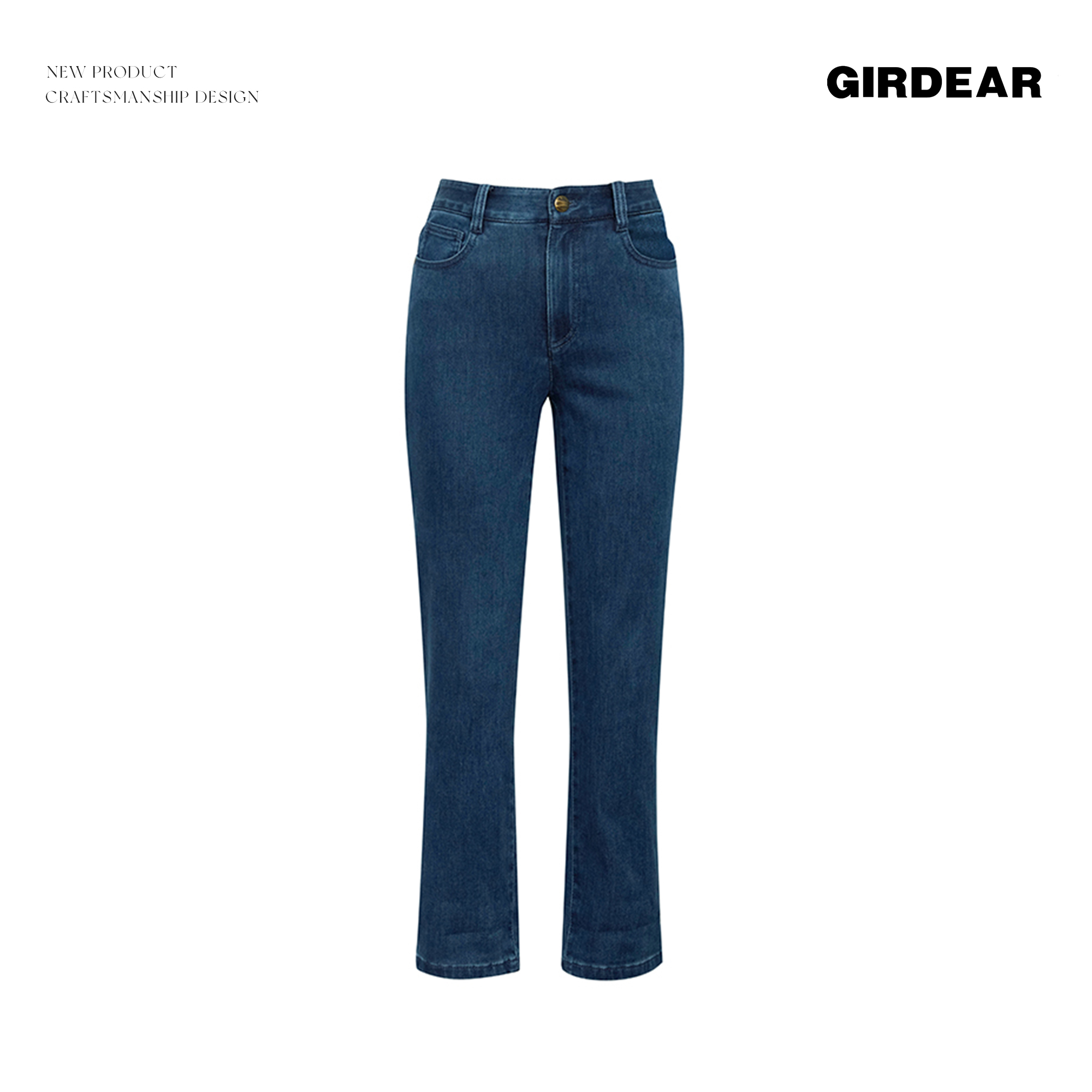 GIRDEAR/哥弟新款保暖植绒裤修身热力感丹宁风直筒牛仔裤1100465