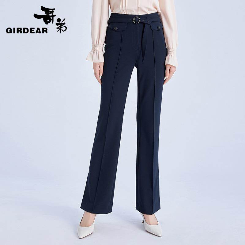 GIRDEAR/哥弟哥弟女装 时尚百搭显瘦中腰微喇长裤1100179通勤