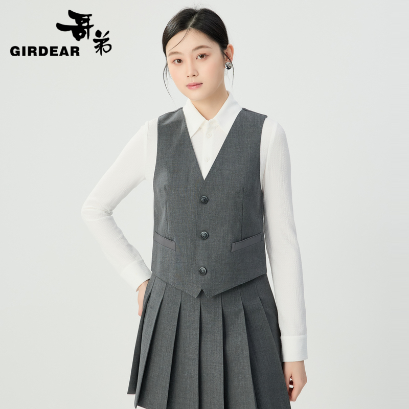 GIRDEAR/哥弟休闲时尚百搭修身无袖绅士风造型西装马甲女-1400673