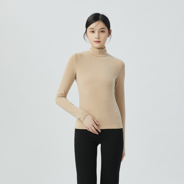 GIRDEAR/哥弟秋冬烟管领长袖发热衣修身保暖打底赫本衫女-1300536