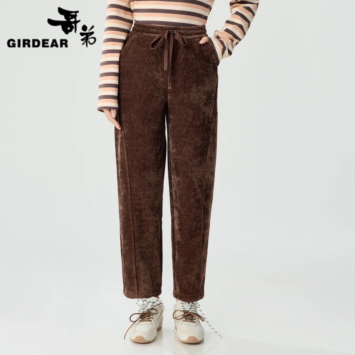 哥弟新款女装百搭休闲显瘦通勤气质雪尼尔百搭潮流香蕉裤-1100480