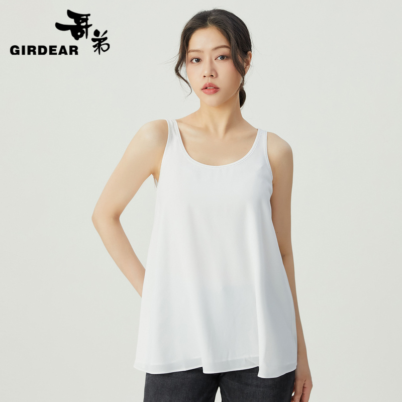 GIRDEAR/哥弟质感套头百搭休闲通勤金线花边宽松大U领背心1300829