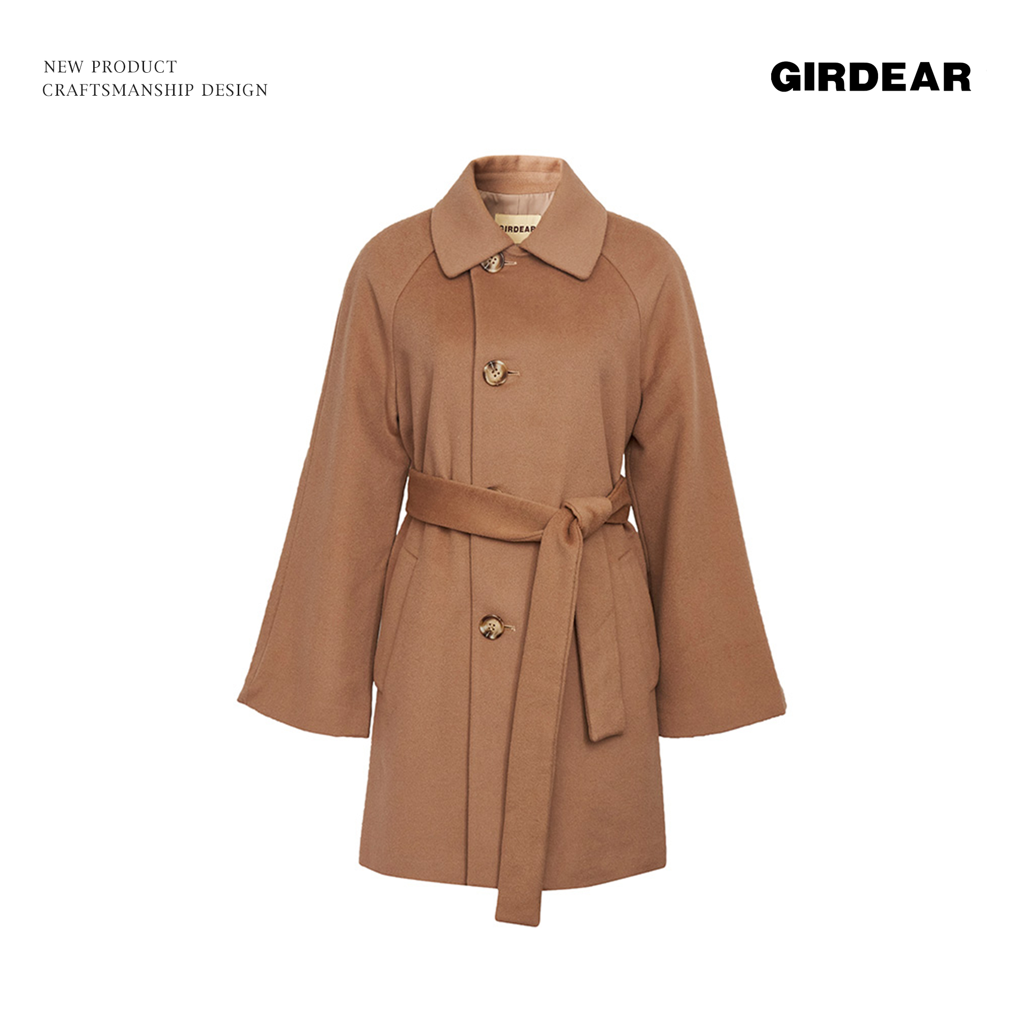 哥弟【新年】新款女装系带娃娃领宽松显瘦厚款绵羊毛大衣1400746