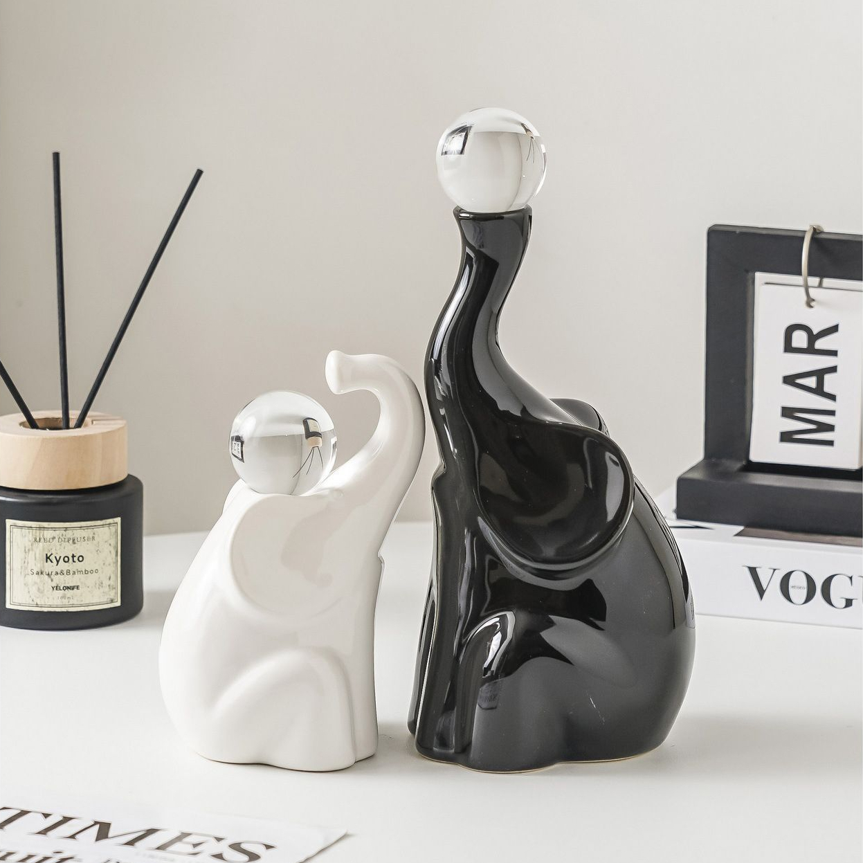 北欧高档摆件陶瓷水晶大象轻奢家居酒柜装饰品客厅现代办公室