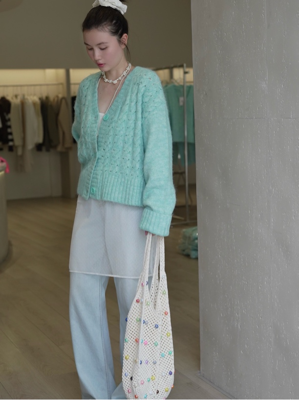 VK 薄荷绿开衫百搭毛衣
