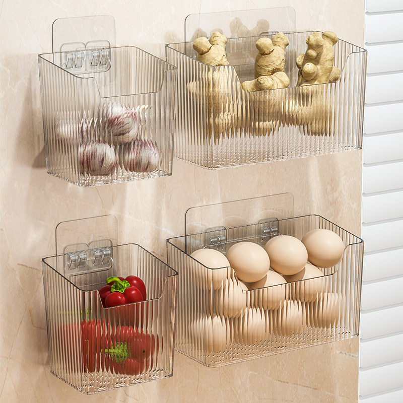 厨房葱姜蒜收纳筐免打孔壁挂神器放生姜大蒜篮子调料置物架收纳盒