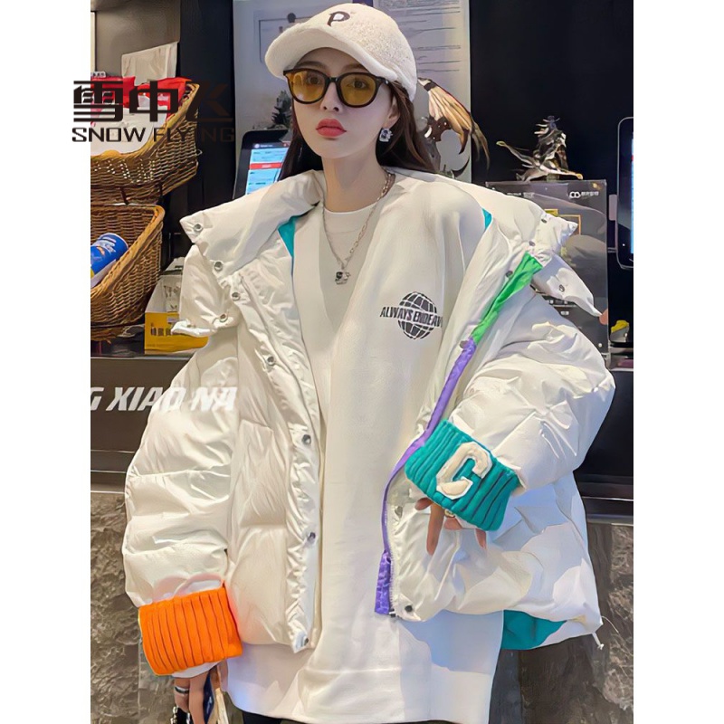 雪中飞绒服c字母针织袖口面包羽服女冬时尚衣小个子袄宽松加厚