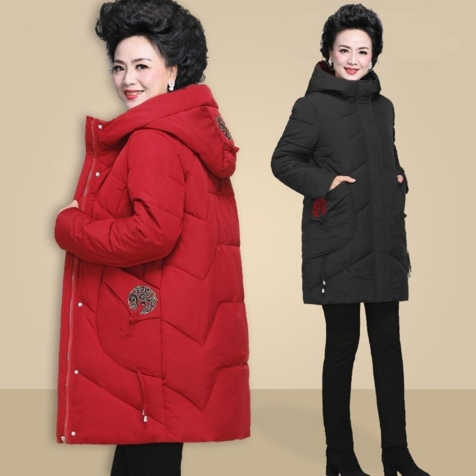 波司澄清仓特价折扣羽绒服女中老年加厚宽松大码连帽女士中长款外