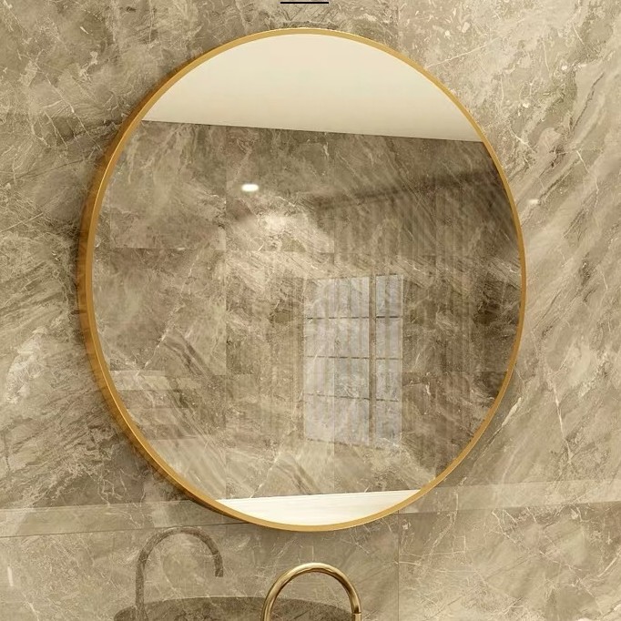 1圆形铝合金浴室镜子化妆镜壁挂贴墙自粘厕所洗手间卫生间家用