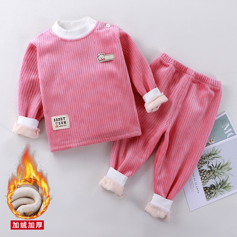 儿童保暖加绒加厚婴儿保暖秋冬新款两件套灯芯绒男童女童内衣套装