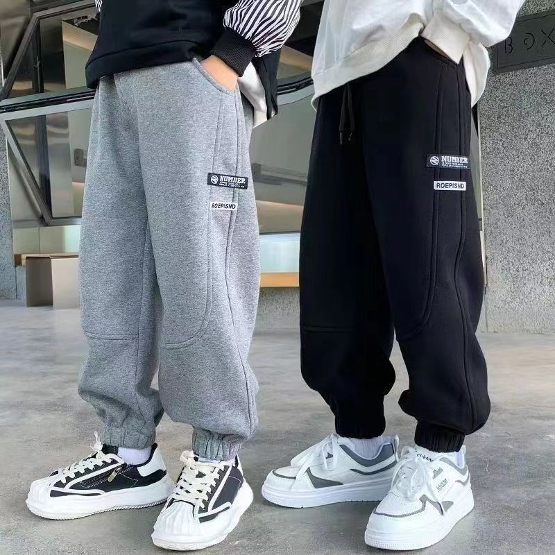 巴拉拉吧男童裤子中大童春秋冬季加绒运动裤2024新款卫裤爆款宽松