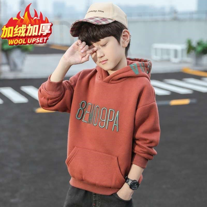 巴拉拉吧男童秋冬加绒卫衣新款儿童保暖连帽加厚洋气上衣中大童童