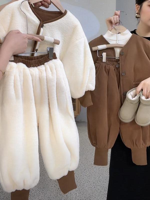 男童加绒套装冬季新款中小童儿童男宝宝加厚保暖两件套洋气童装潮