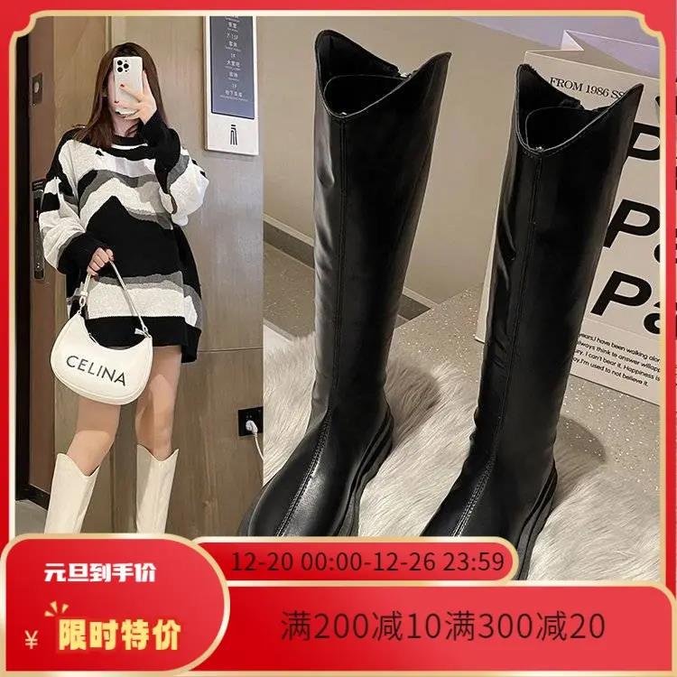 韩版不过膝女长筒靴2023年秋季新款厚底长靴加绒显瘦网红