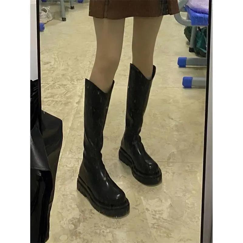 2023年新款冬季长靴增高厚底瘦瘦靴长筒靴女圆头V口显瘦高筒靴子