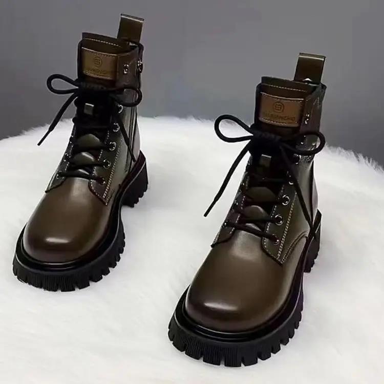 冬季千寻宜牌高品质断码真软皮厚底2023秋冬季马丁靴女单靴加绒