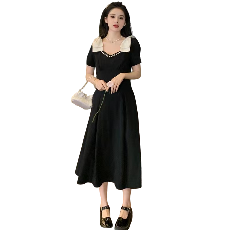 A75-100大码长款连衣裙夏季短袖赫本风气质时尚3