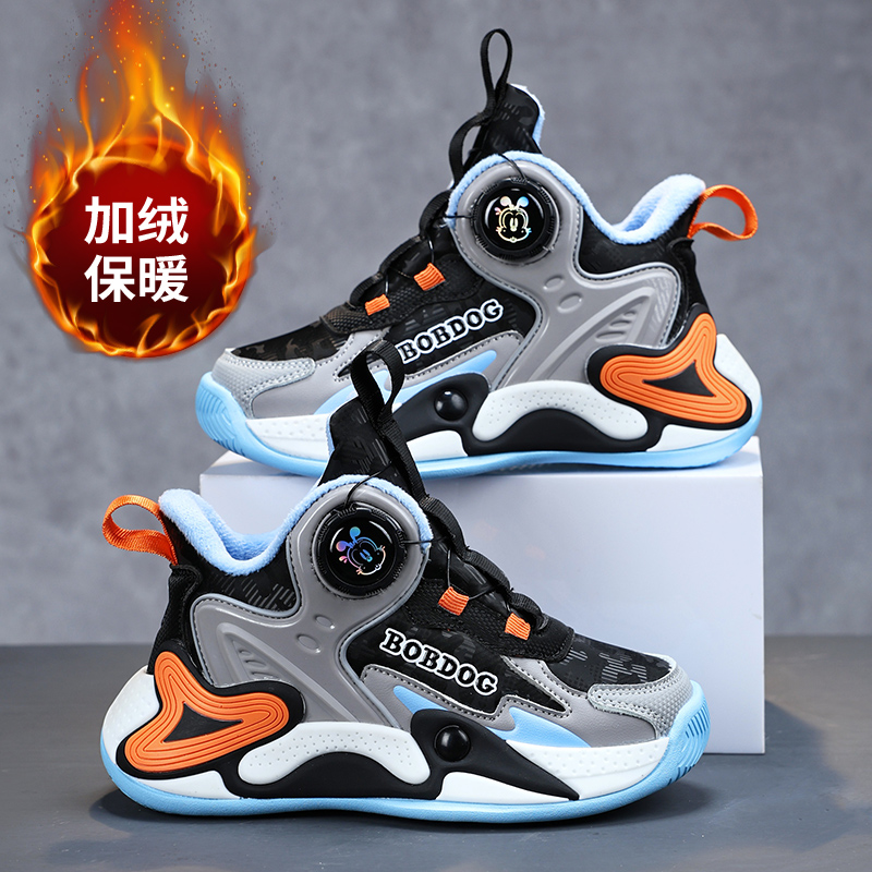 巴布豆儿童运动鞋冬爆款男孩子百搭保暖二棉鞋学生防滑耐磨篮球鞋