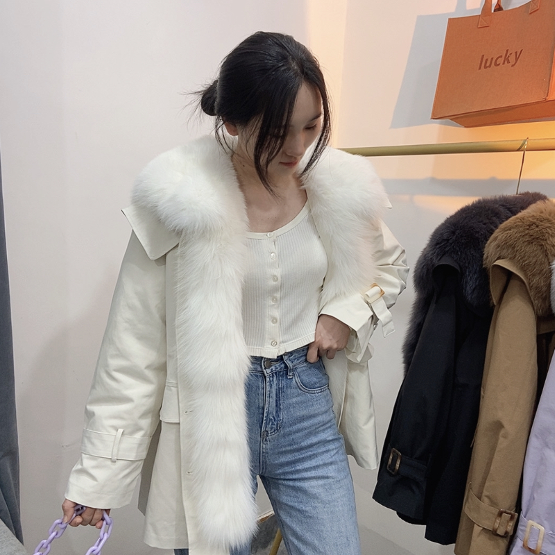 狐狸毛领海军领兔毛内胆派克服女短款时尚冬季韩版网红皮草外套