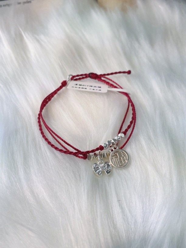 925银手链 纯银双层手链卡扣可调节平安喜乐生肖樱桃小丸子DIY