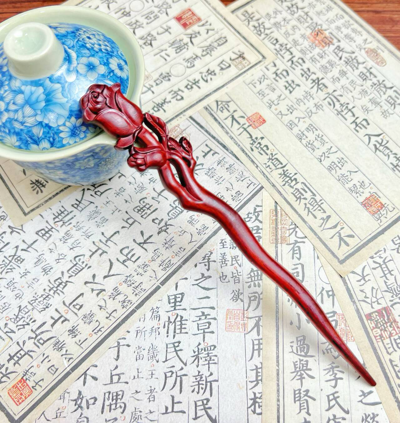 【立体玫瑰】簪子简约古典发饰盘发木簪子日常新中式手工发