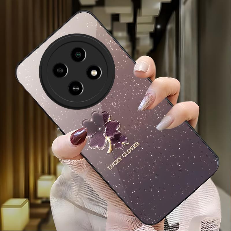 oppoa2pro手机壳OPPOA2PRO玻璃暗紫幸运四叶草女款防摔时尚简约创
