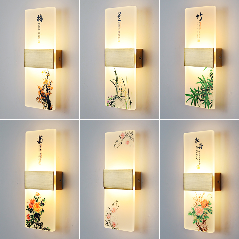 新款中式壁灯卧室楼梯客厅现代简约创意led具墙画走廊过道床头灯