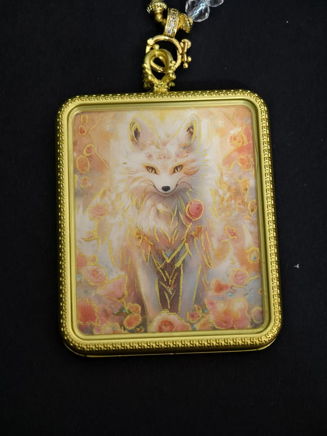 本尊玫瑰手绘小九狐狸小可爱唐卡 半手文创钛钢吊【以过香不支持7】