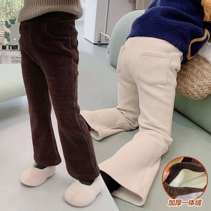女童裤子秋冬儿童加绒喇叭裤宝宝加厚灯芯绒洋气雪尼尔加绒长裤