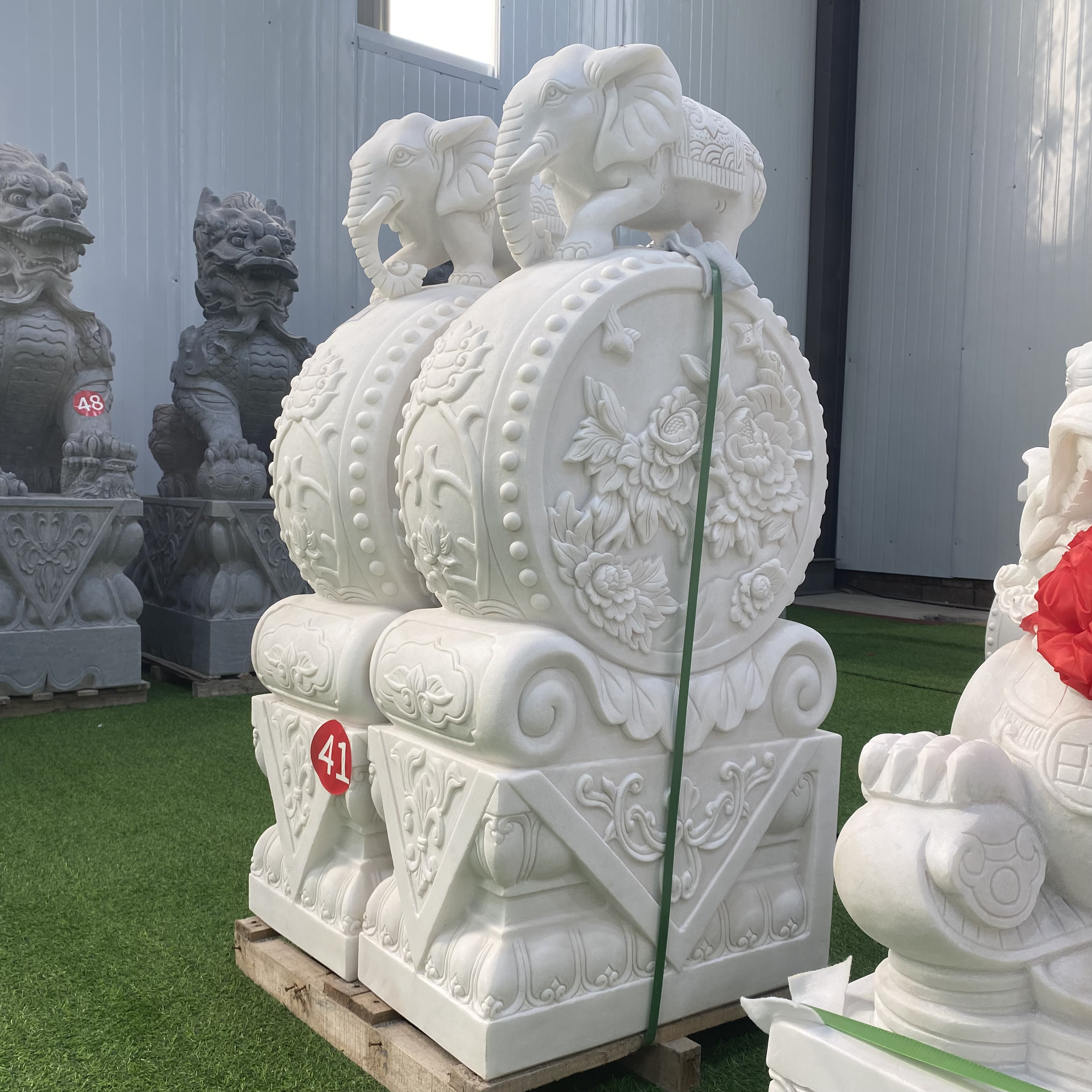 石雕门墩抱鼓石一对天然汉白玉大象石墩门当门口摆件