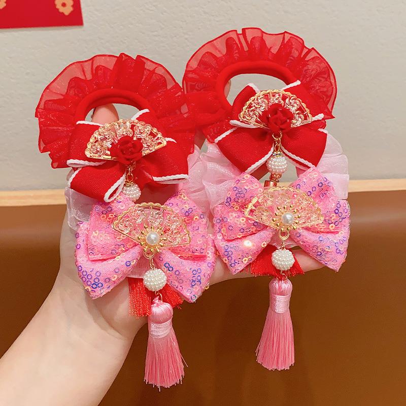 儿童丸子头橡皮筋女童高弹力不伤发头绳宝宝古风新年发圈儿童发饰