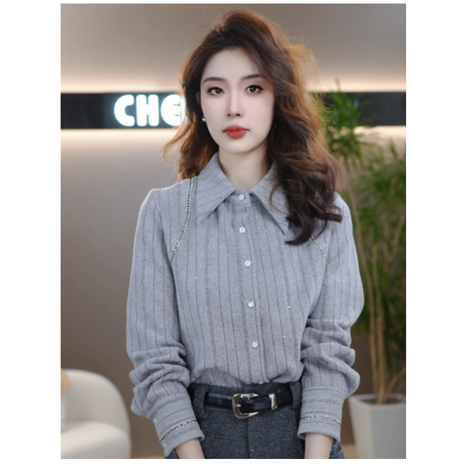 CYM1421简约气质翻领女秋冬季新款慵懒风软糯内搭针织衫上衣