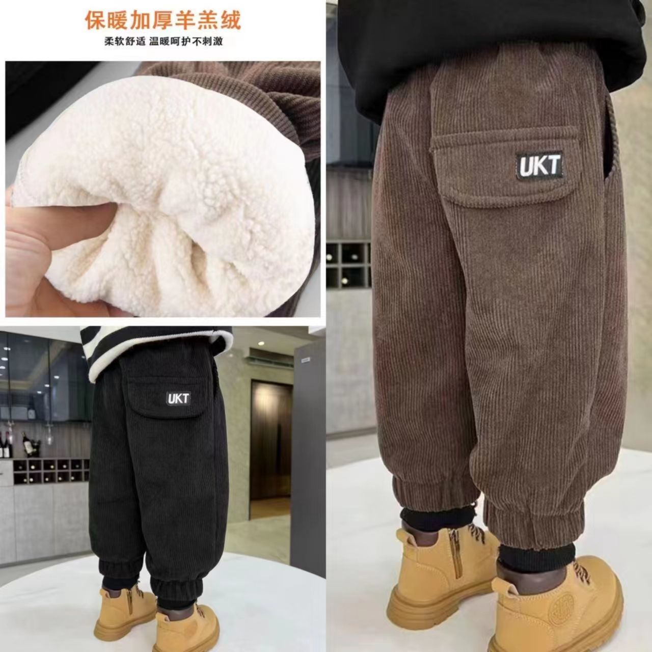 男童加绒加厚裤子冬季保暖儿童休闲裤宝贝外穿夹棉灯芯绒棉裤洋气