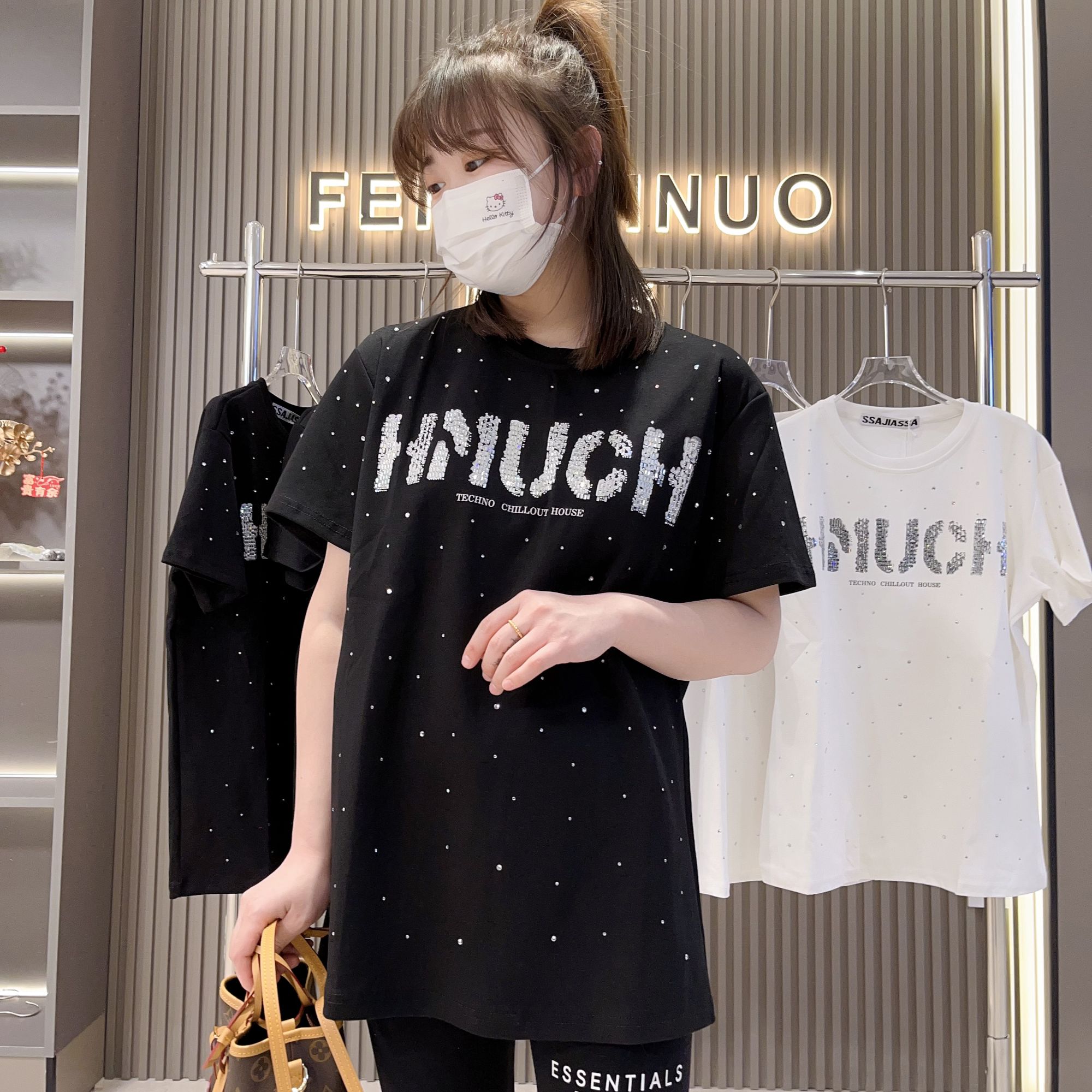 2024加厚T恤女短袖欧货重工宽松中长款半袖上衣女洋气打底衫百搭