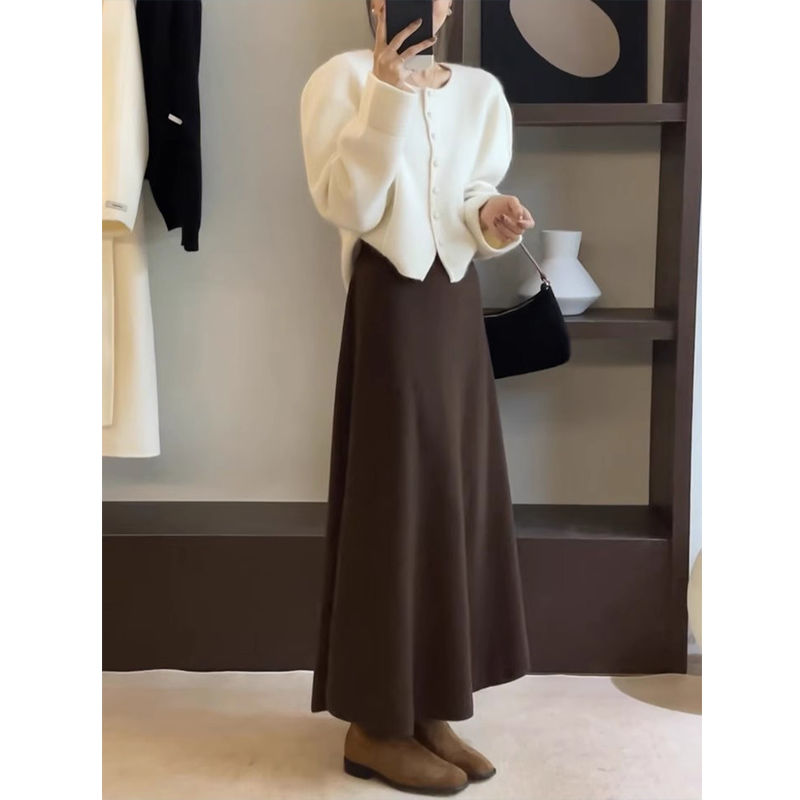 软糯针织半身裙女秋冬季新款高腰显瘦黑色气质法式垂感A字长裙子