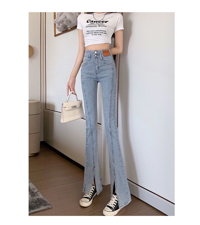孤品默认微瑕无运费险】201-400喇叭直筒高腰小脚烟管阔腿女牛仔裤