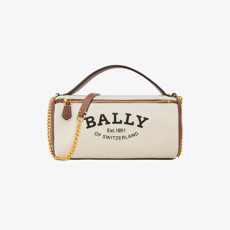BALLY巴利女士织物配皮CALYN.ST圆筒包斜挎肩背包