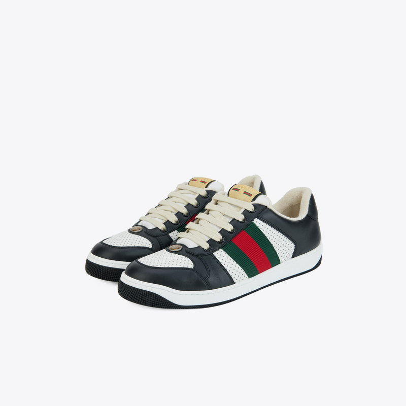 GUCCI古驰男士Screener系列黑白皮革时尚休闲运动鞋