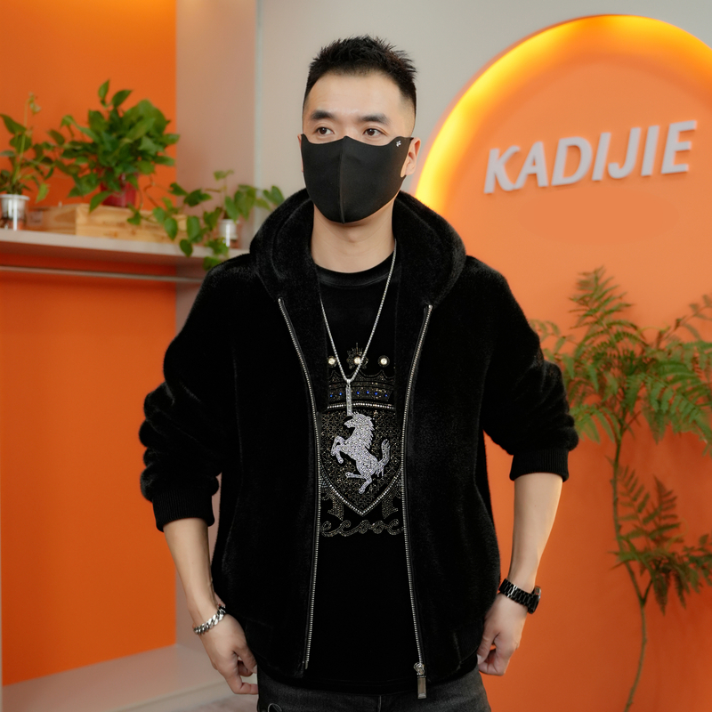 【连帽时尚帅气外套】男士轻奢休闲时尚潮流秋冬黑色男款带帽男夹克