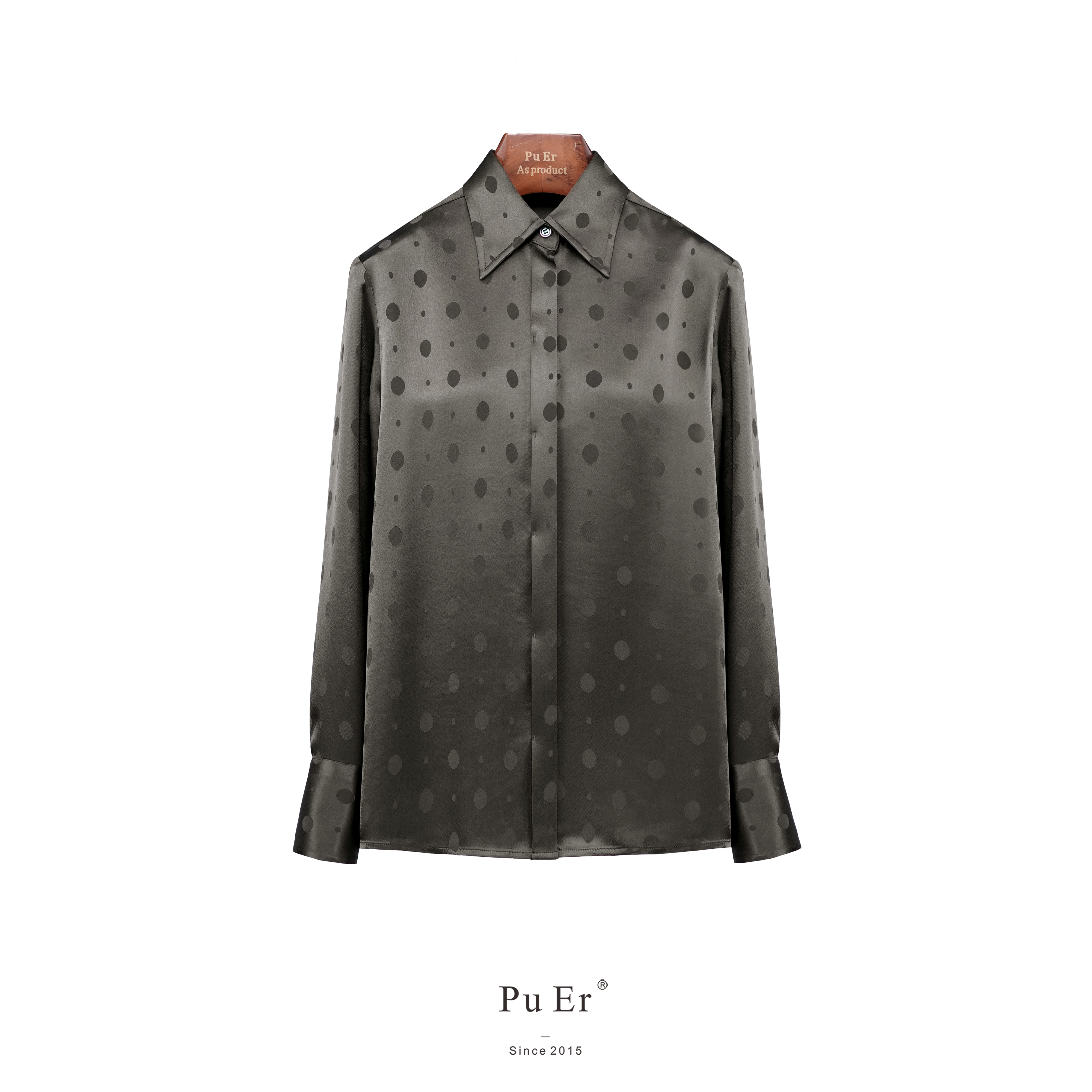 PUER咖色重磅醋酸（韩国进口）波点衬衣