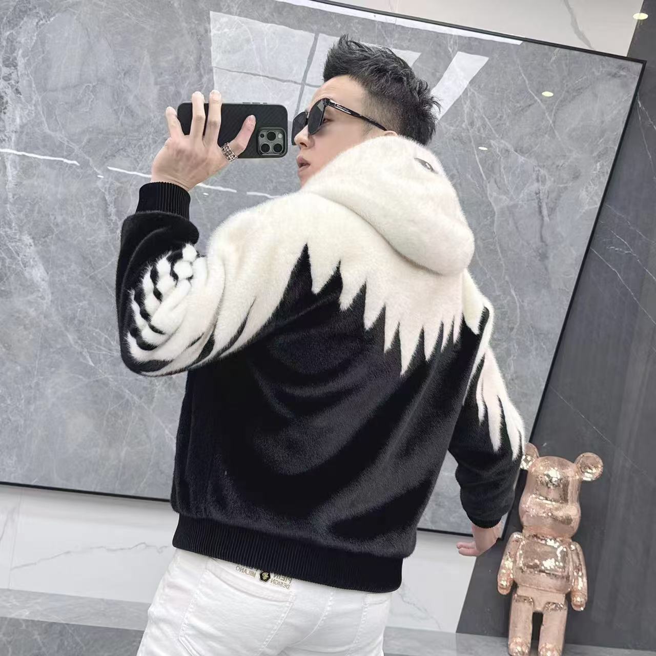 欧洲站冬季新款轻奢高品质男士欧货潮流时尚帅气百搭保暖连帽外套