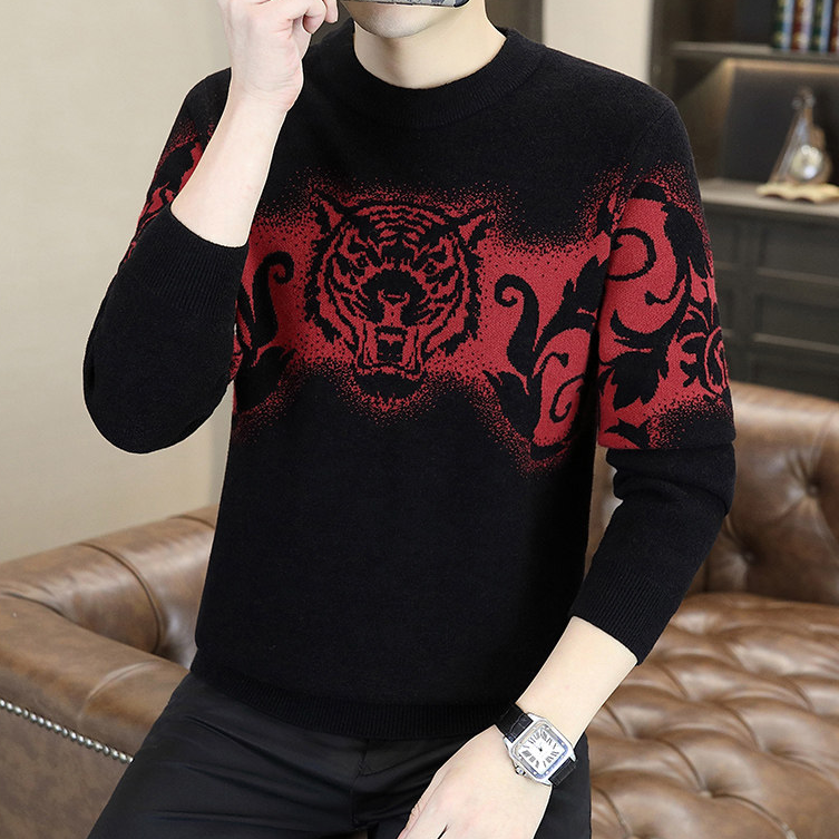 欧洲站秋冬新款男士高品质欧货加厚保暖圆领套头休闲长袖针织毛衣