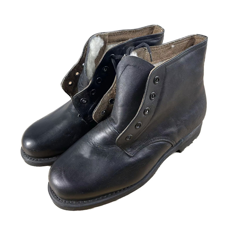 怀旧收藏男款黑色毛皮鞋冬季防寒保暖系带头层圆头厚底皮鞋