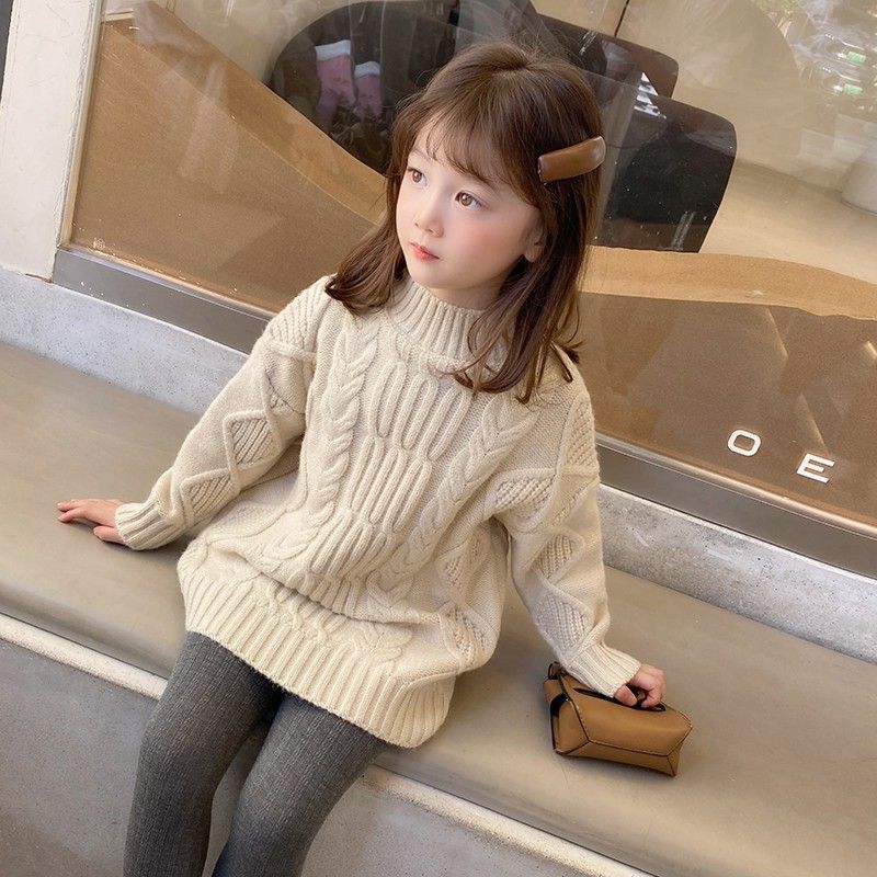 2023时尚女童毛衣中长款小女孩秋冬2023新款宽松韩版针织衫儿童半