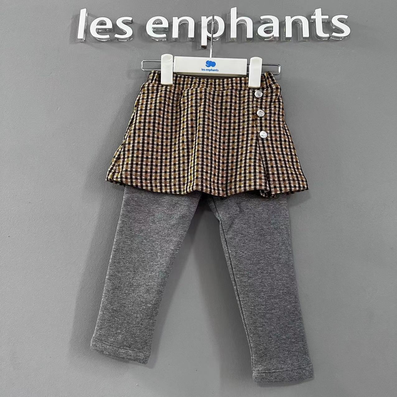 丽婴房儿童带绒针织裤女童格子短裙打底裤子装