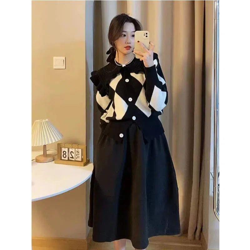 秋季2023网红毛衣半身裙两件套职业小香风两件套冬裙加绒加厚套装